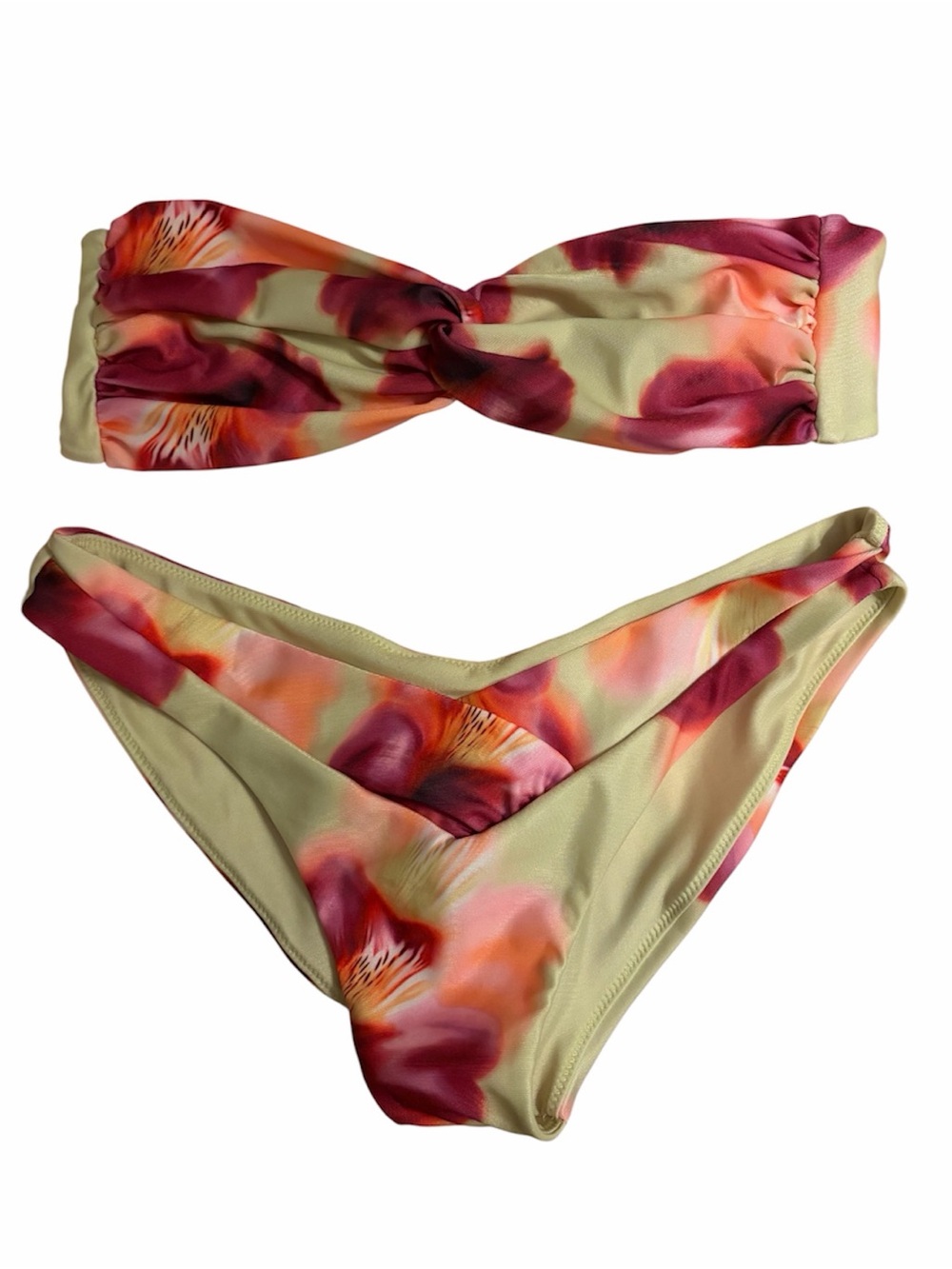 Peppermayo Bandeau Bikini Set in Yellow and Pink Floral Print (NEVER WORN)